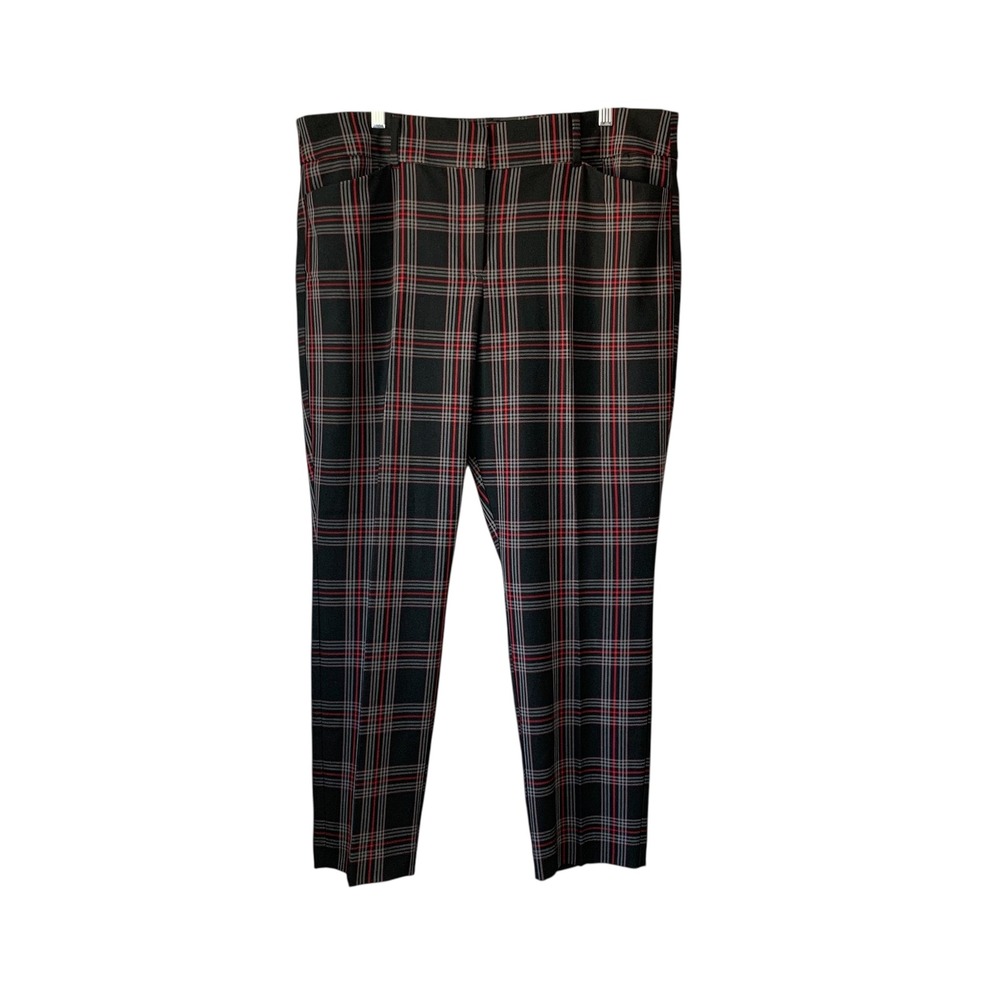 LOFT Outlet Sutton Skinny Ankle Plaid Career Pants Black Red Gray‎ Size 14